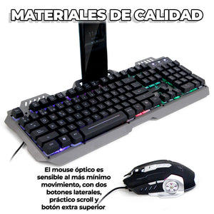 Teclado Luz Gamer Con Mouse Y Soporte De Celular