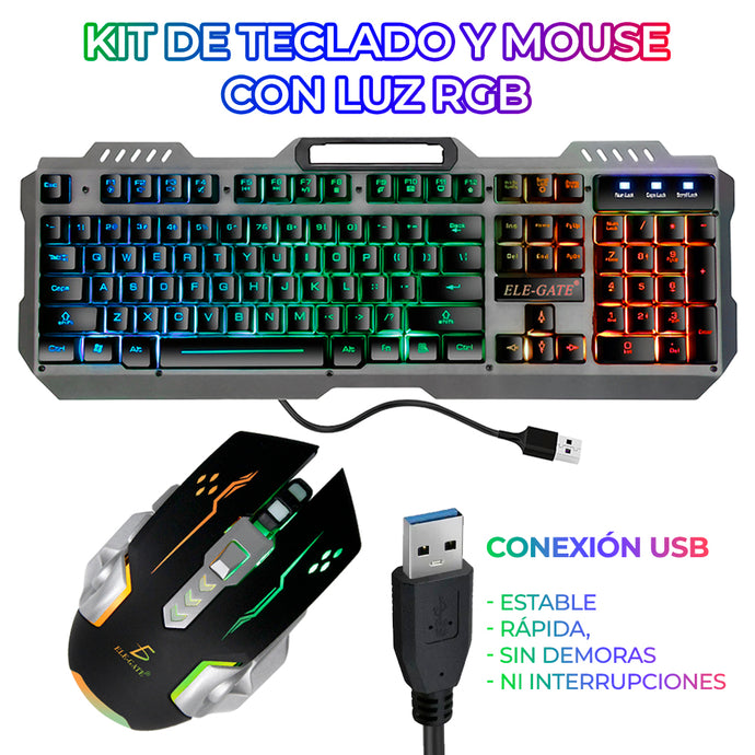 Teclado Luz Gamer Con Mouse Y Soporte De Celular